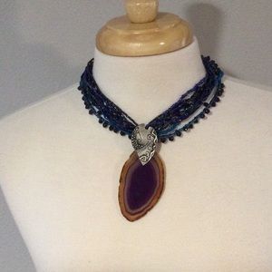 Chico's Amethyst Pendant Multicolor Beaded Necklace